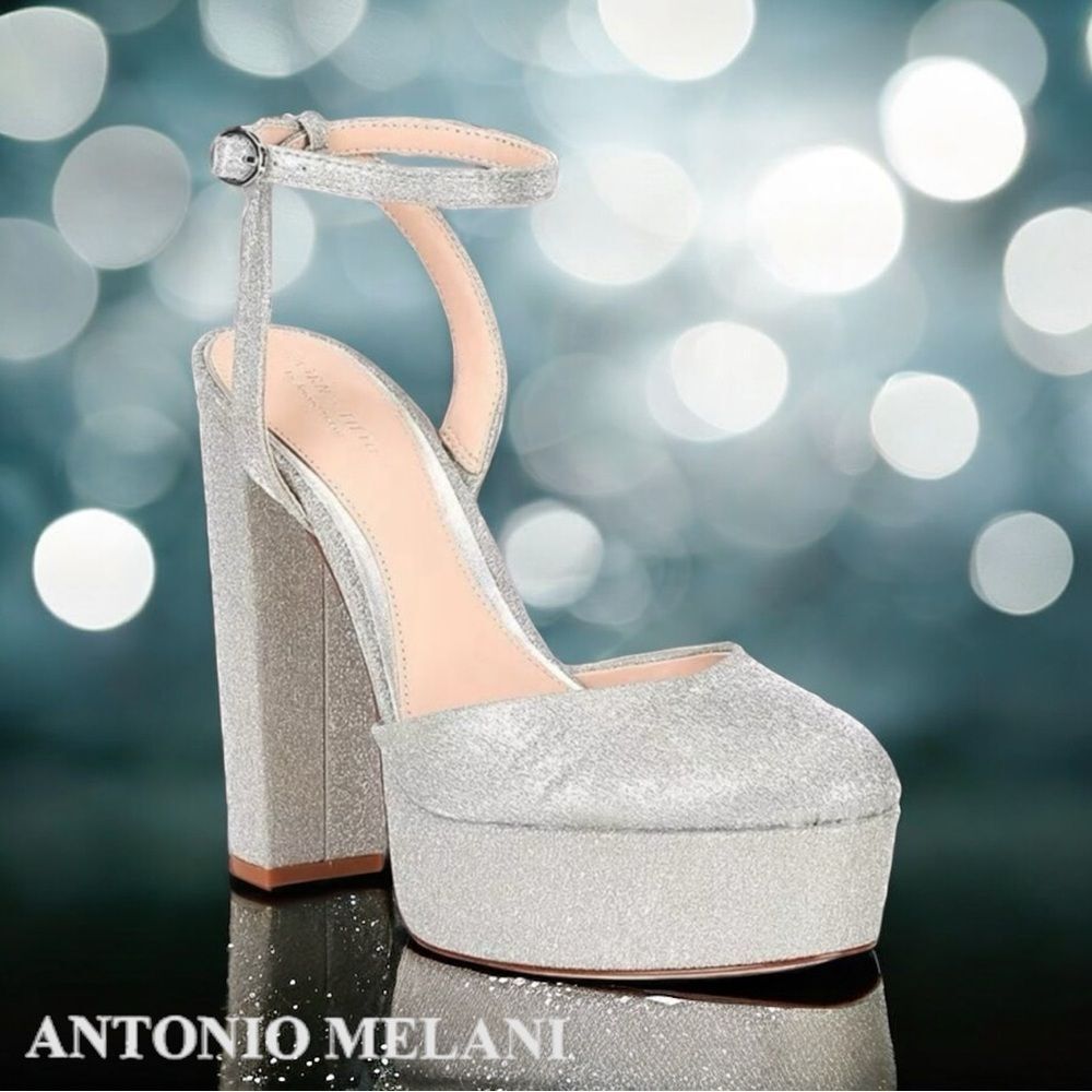 HOT PRICE Antonio Melani LIV Metallic Glitter Closed Toe Platform Heels